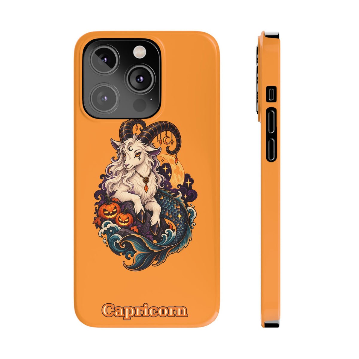 Capricorn Halloween Slim Phone Case — Zodiac Sea-Goat Pumpkin Design