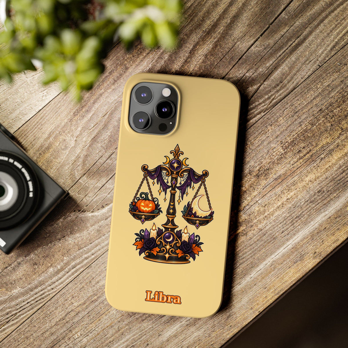 Libra Halloween Slim Phone Case — Pumpkin & Moon Scales Zodiac Design