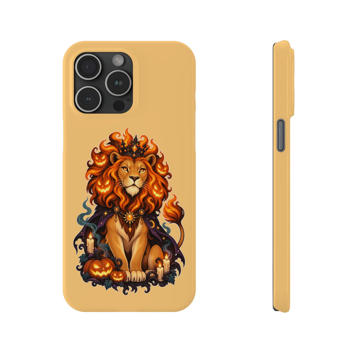 Leo Halloween Slim Phone Case — Regal Lion with Pumpkin & Candles