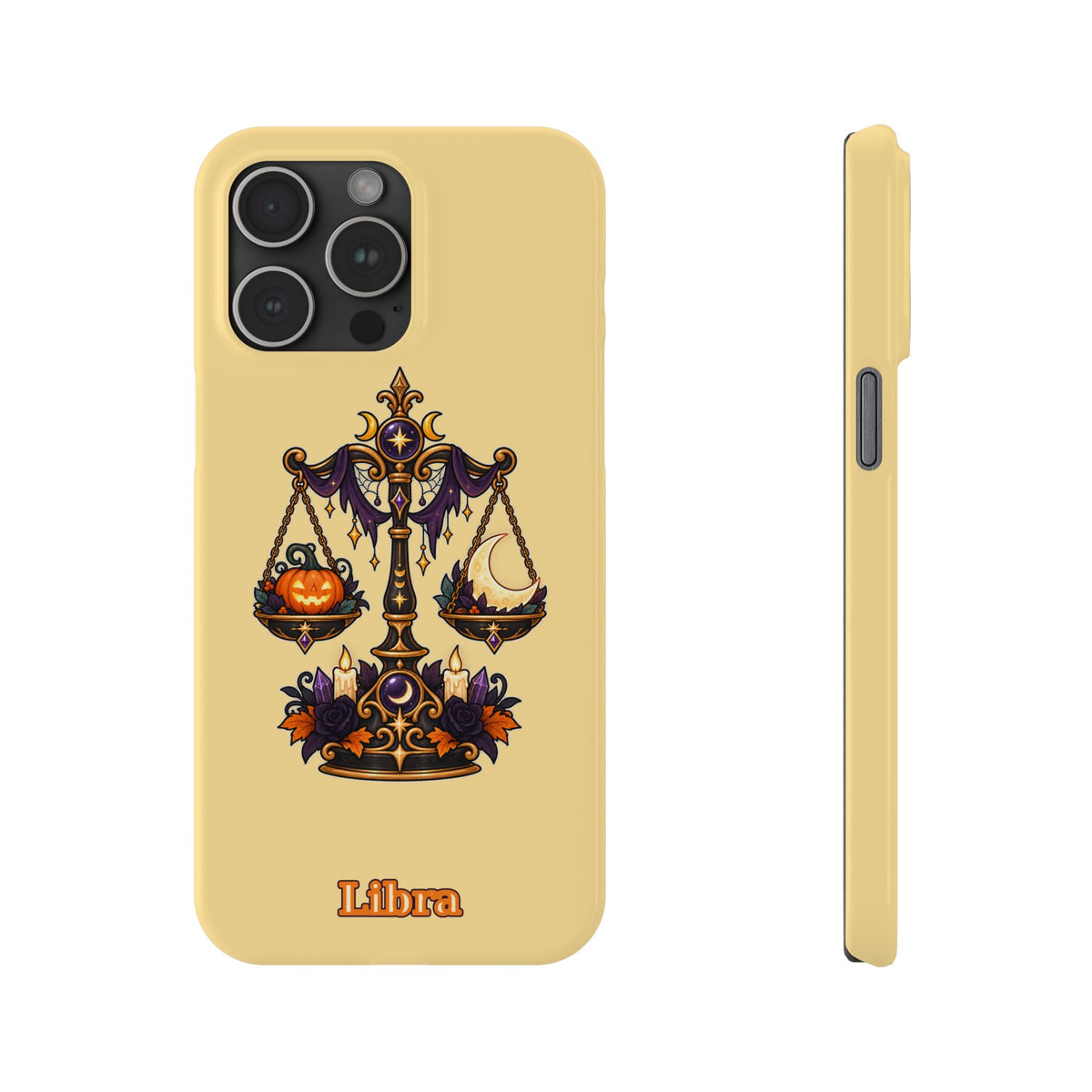Libra Halloween Slim Phone Case — Pumpkin & Moon Scales Zodiac Design