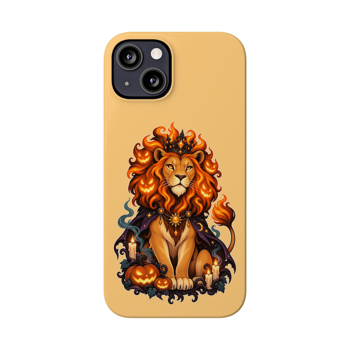 Leo Halloween Slim Phone Case — Regal Lion with Pumpkin & Candles