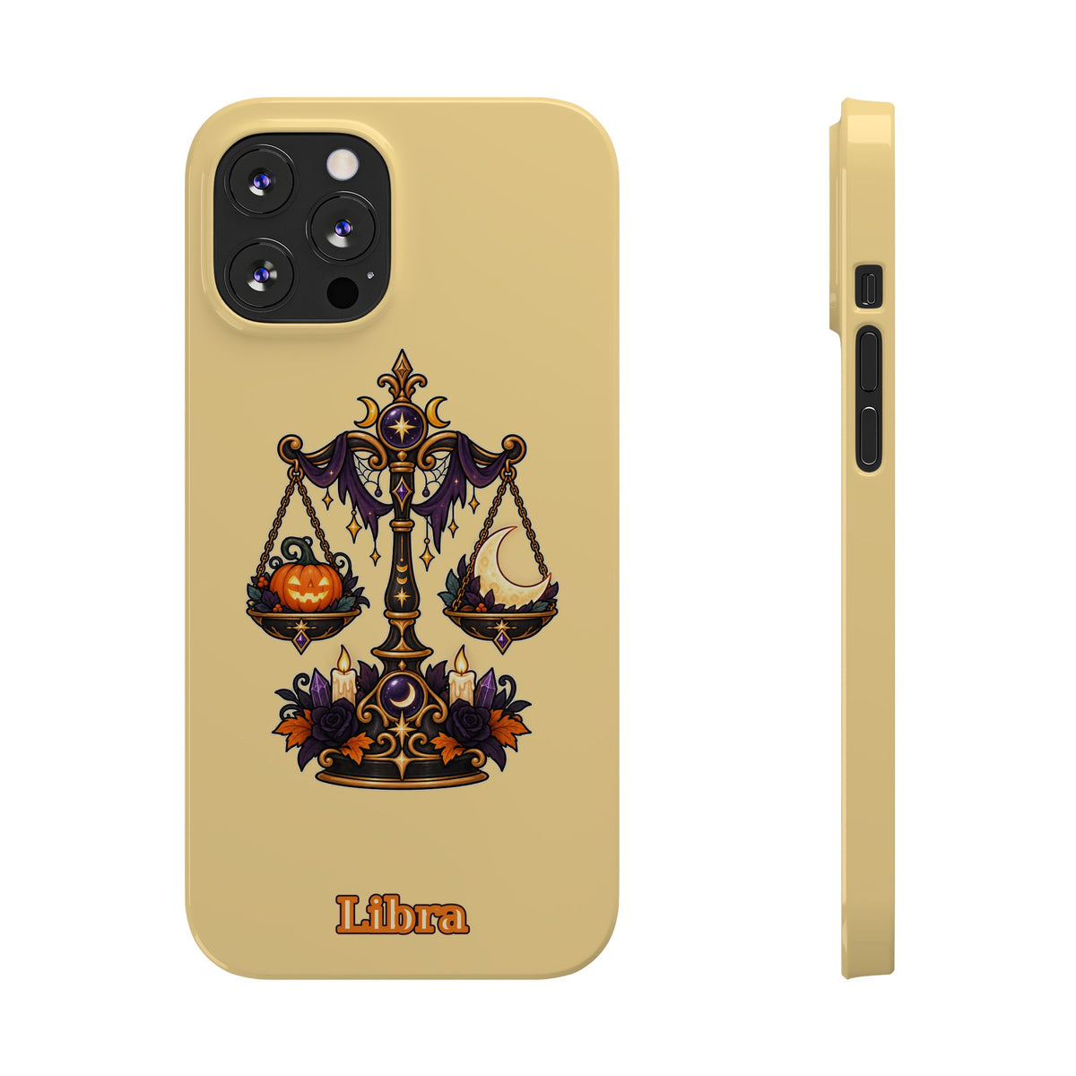 Libra Halloween Slim Phone Case — Pumpkin & Moon Scales Zodiac Design