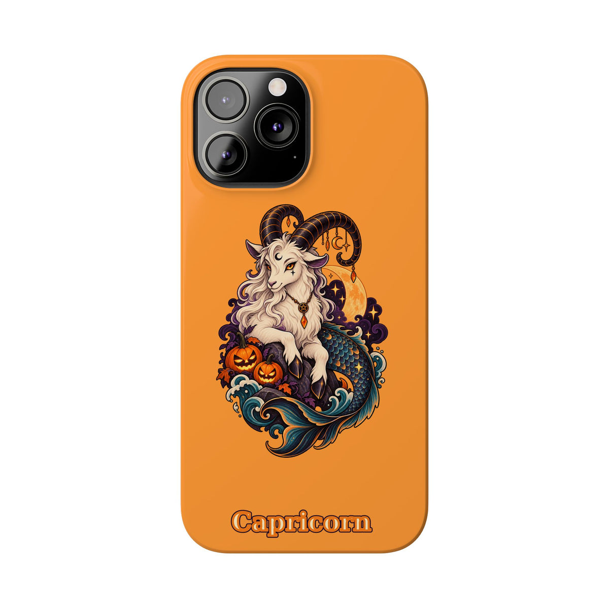 Capricorn Halloween Slim Phone Case — Zodiac Sea-Goat Pumpkin Design