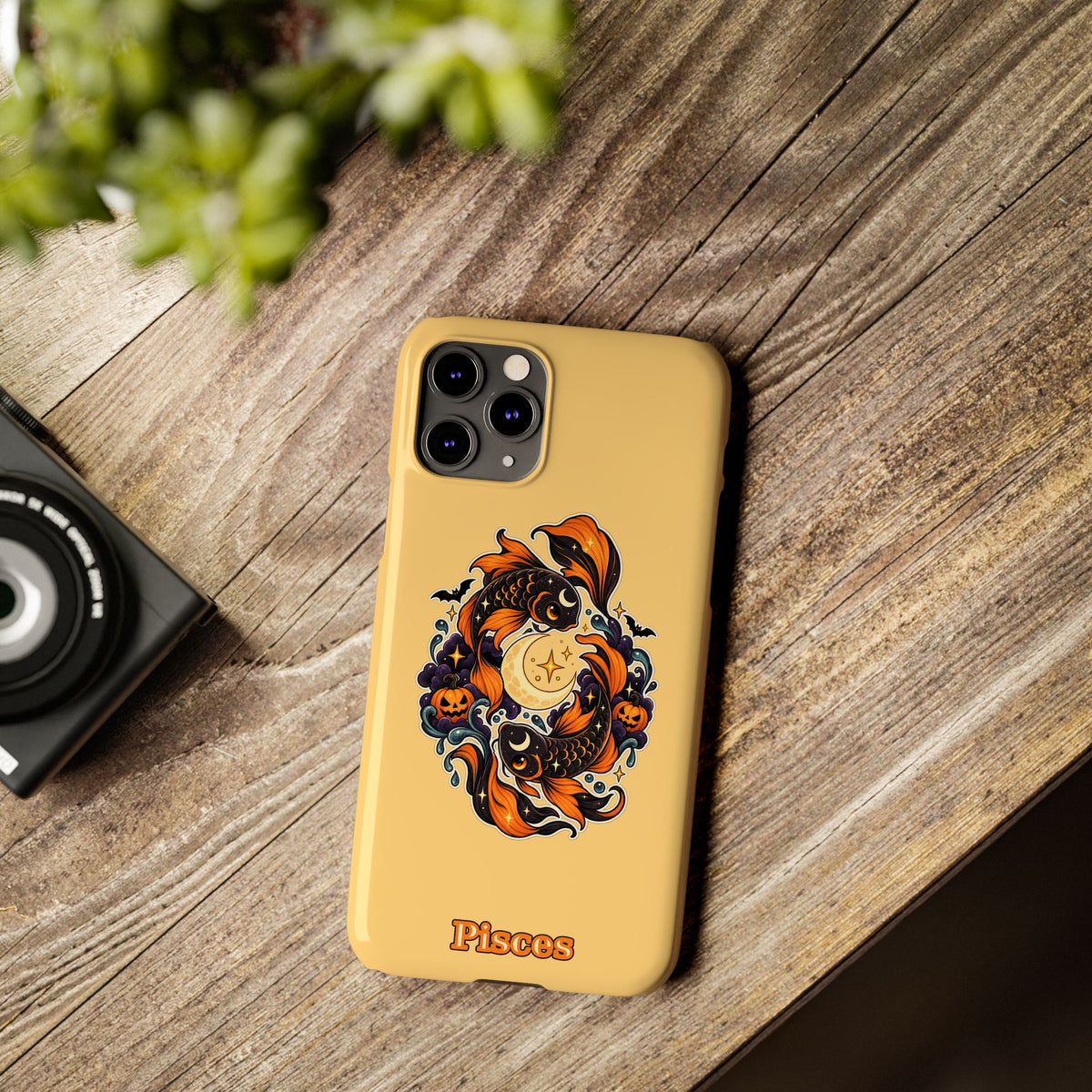 Pisces Koi Moon Slim Phone Case — Halloween Zodiac Fish Design