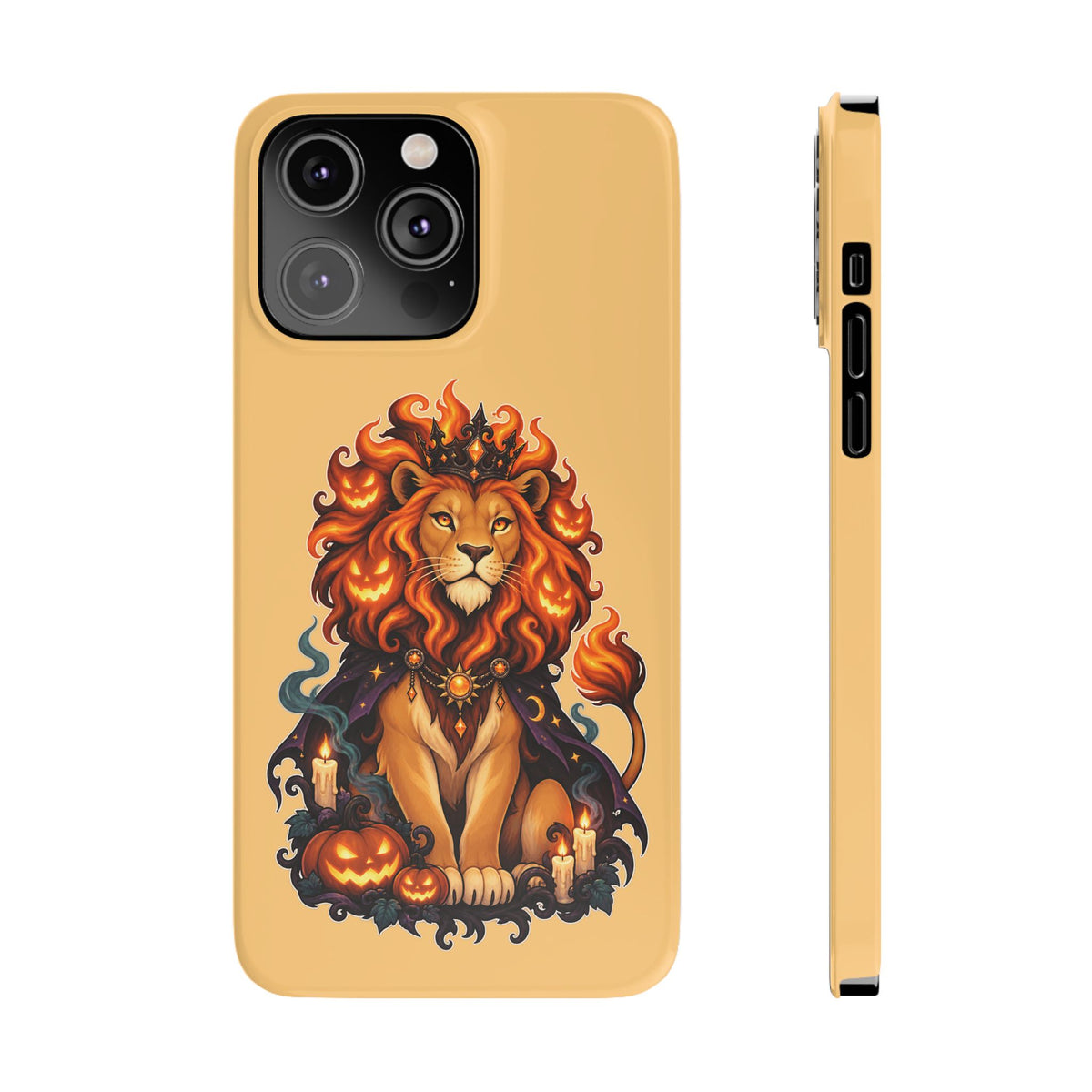 Leo Halloween Slim Phone Case — Regal Lion with Pumpkin & Candles