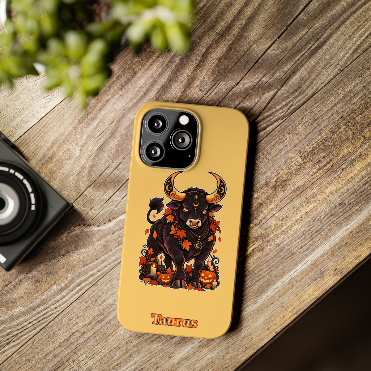 Taurus Slim Phone Case — Autumn Halloween Zodiac Bull Design