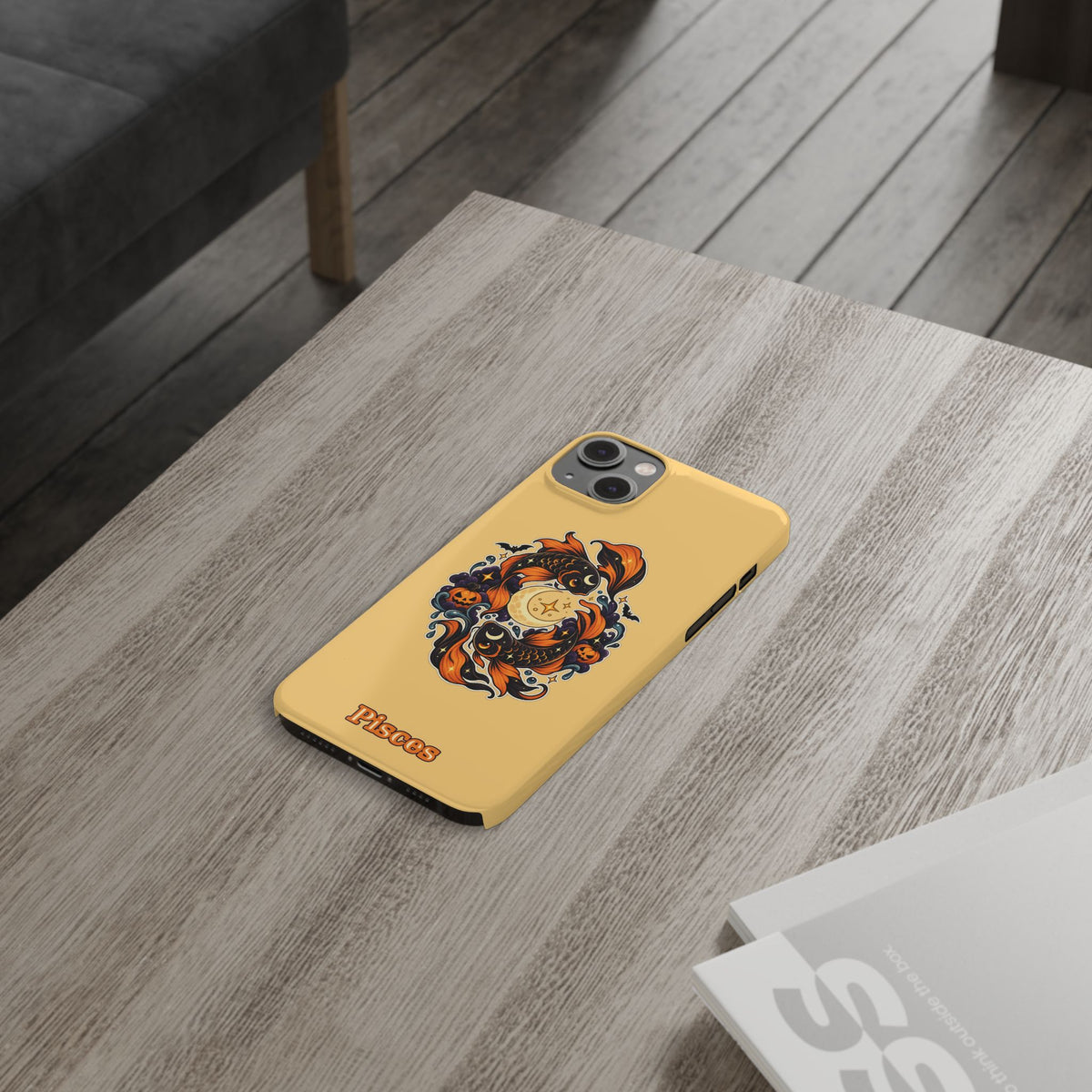 Pisces Koi Moon Slim Phone Case — Halloween Zodiac Fish Design