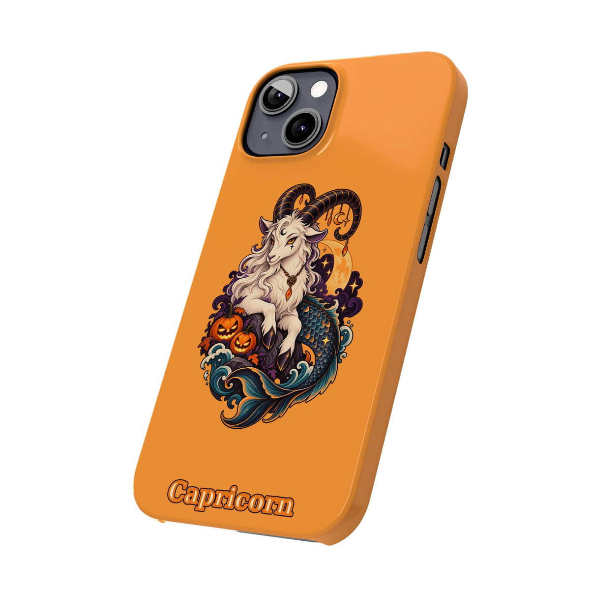 Capricorn Halloween Slim Phone Case — Zodiac Sea-Goat Pumpkin Design