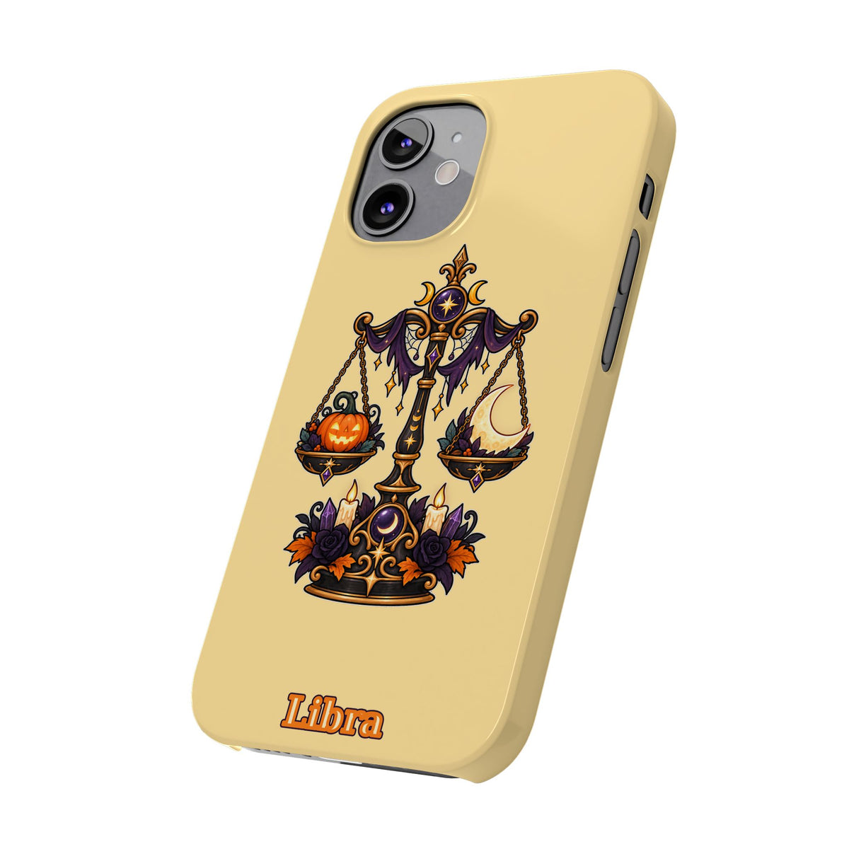 Libra Halloween Slim Phone Case — Pumpkin & Moon Scales Zodiac Design