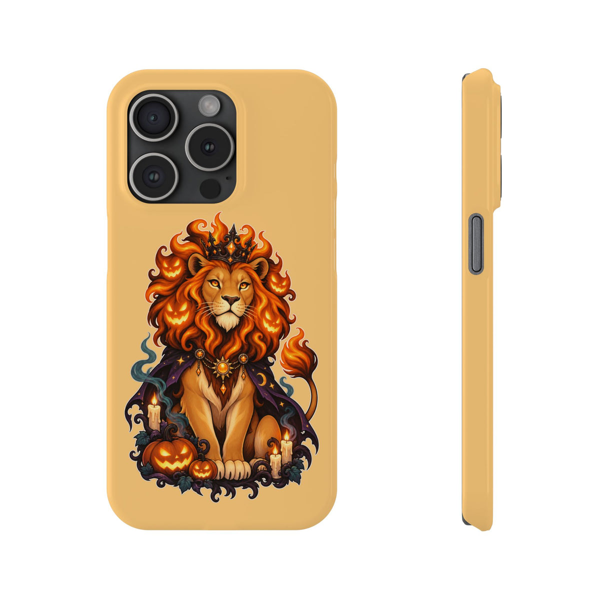 Leo Halloween Slim Phone Case — Regal Lion with Pumpkin & Candles