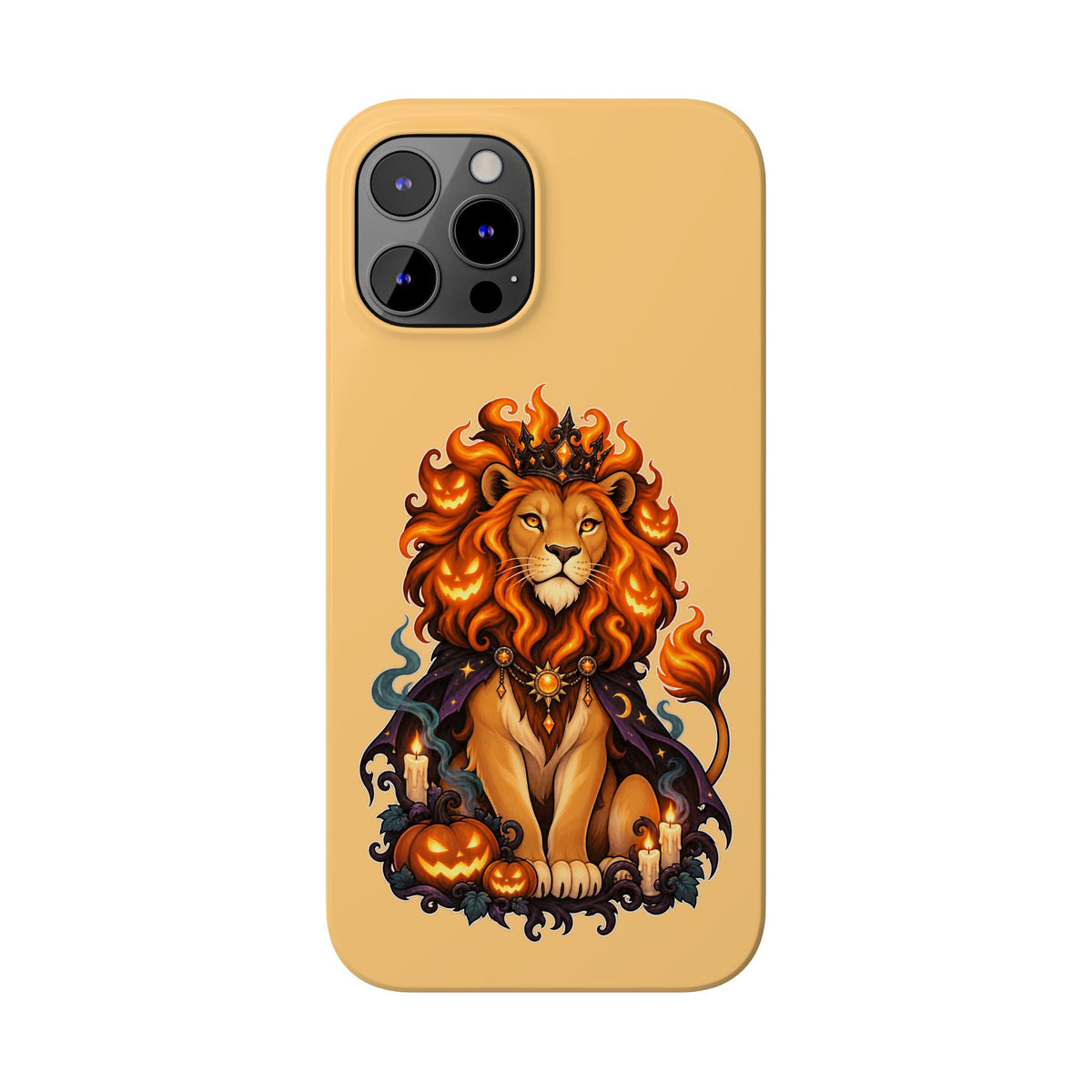 Leo Halloween Slim Phone Case — Regal Lion with Pumpkin & Candles