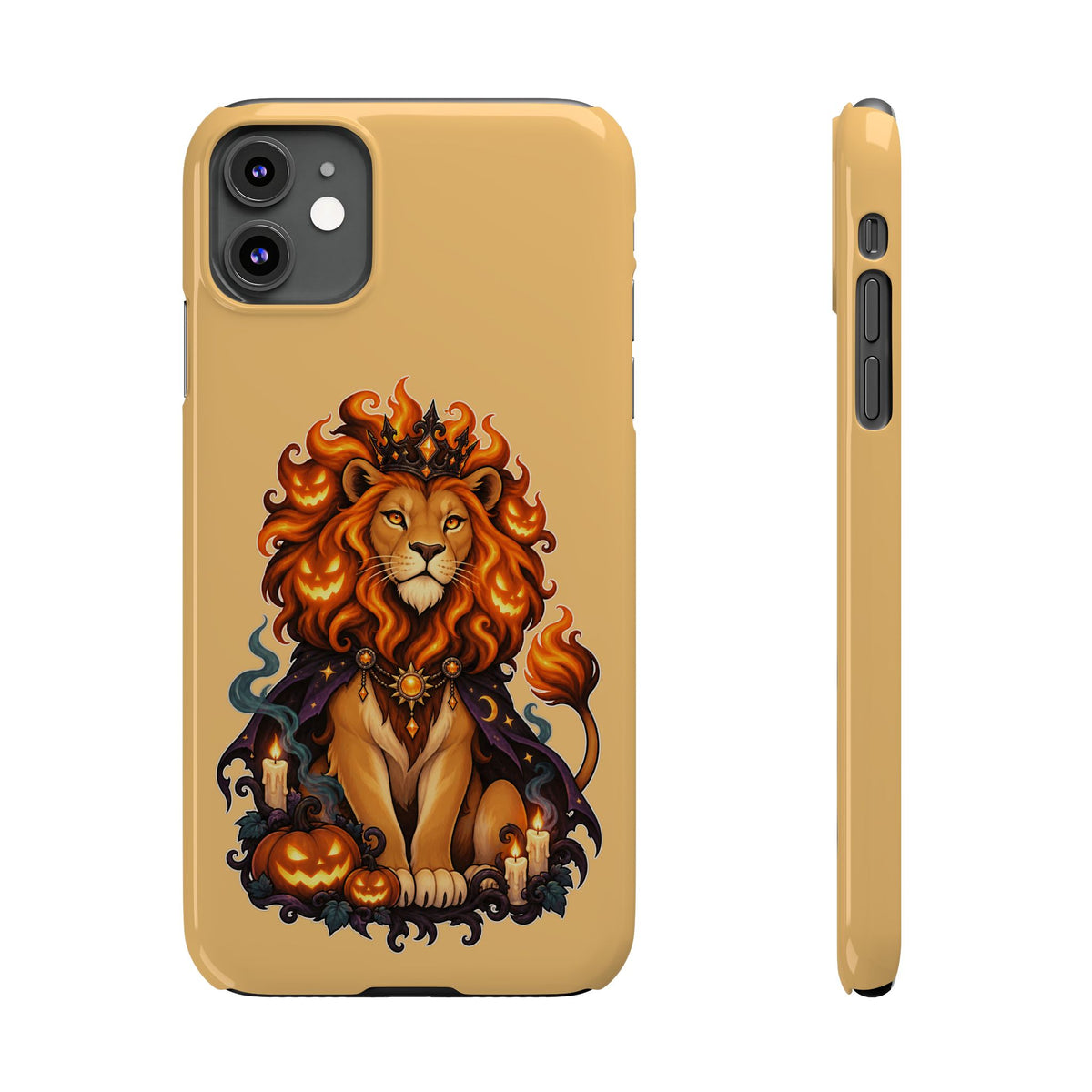 Leo Halloween Slim Phone Case — Regal Lion with Pumpkin & Candles