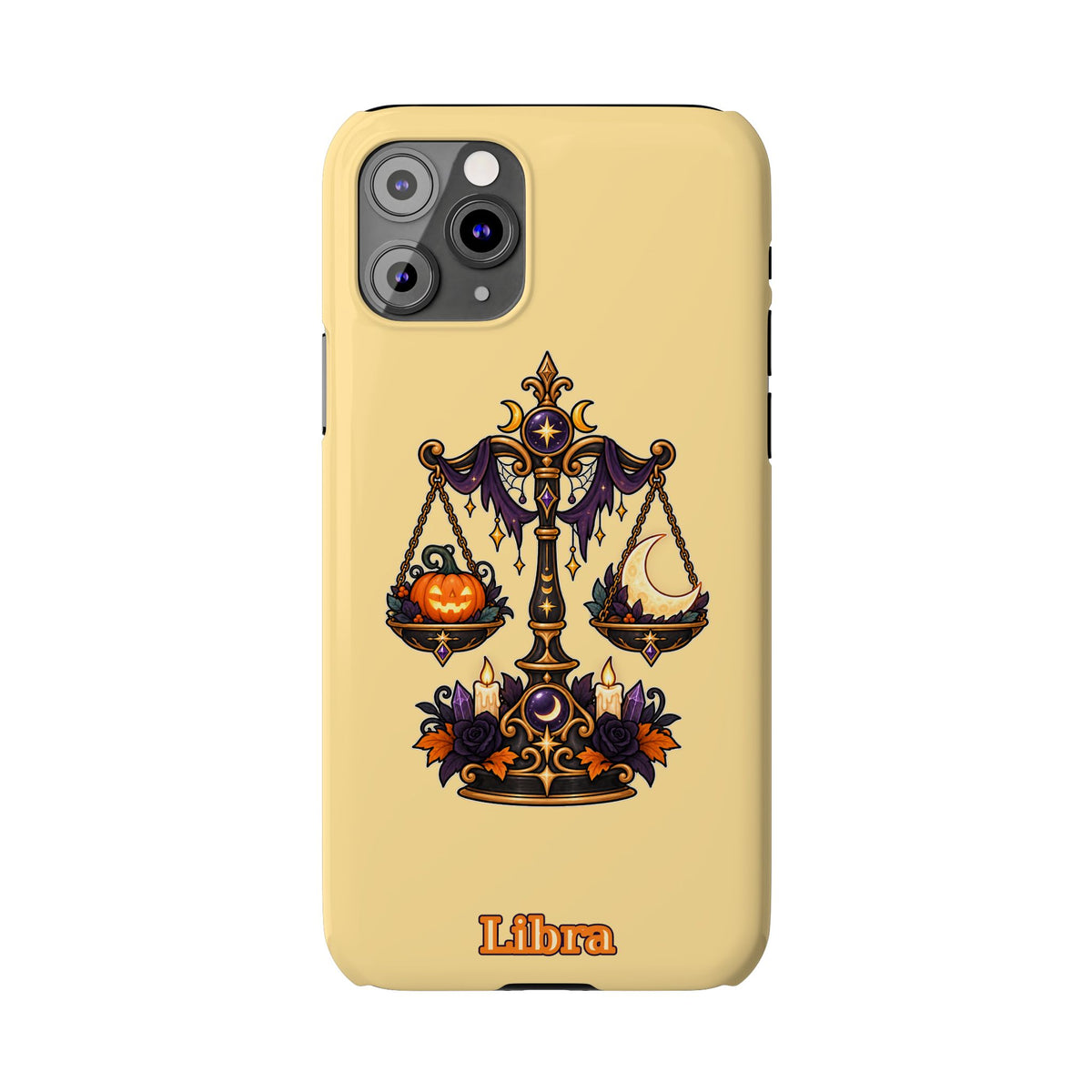 Libra Halloween Slim Phone Case — Pumpkin & Moon Scales Zodiac Design