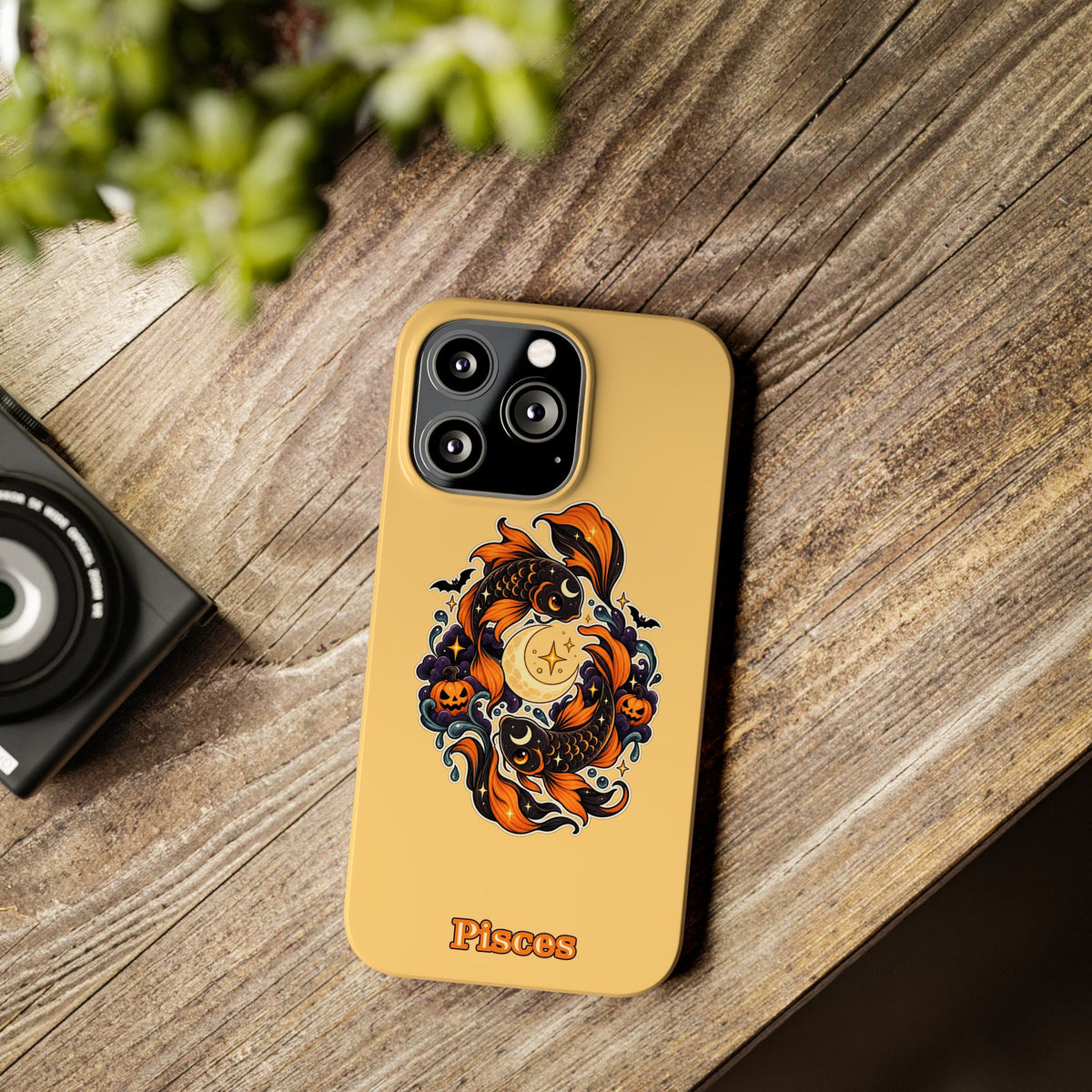 Pisces Koi Moon Slim Phone Case — Halloween Zodiac Fish Design