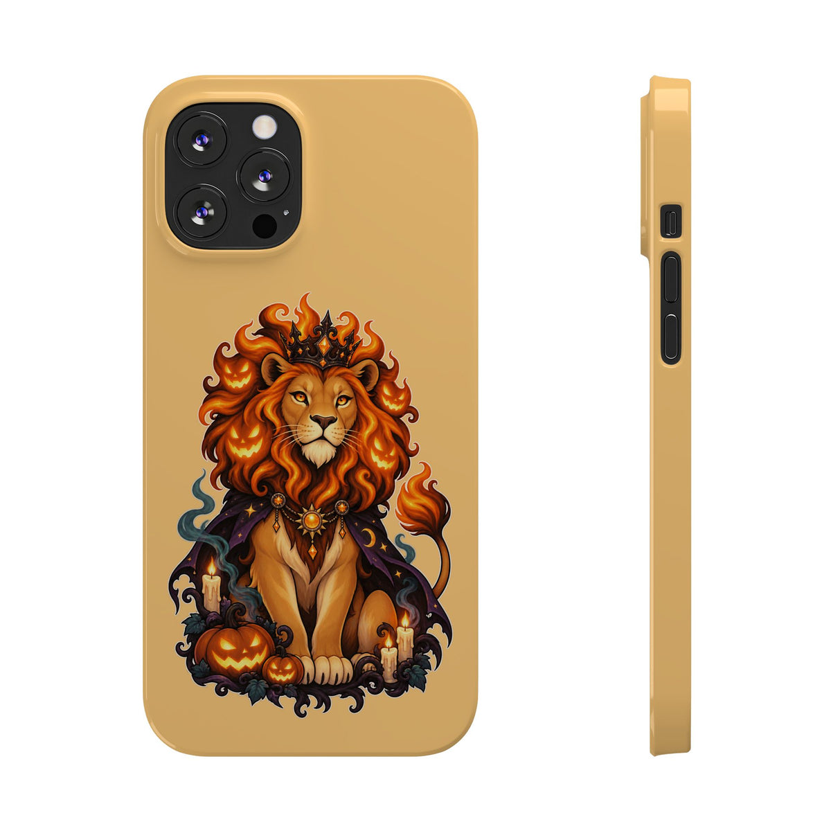 Leo Halloween Slim Phone Case — Regal Lion with Pumpkin & Candles