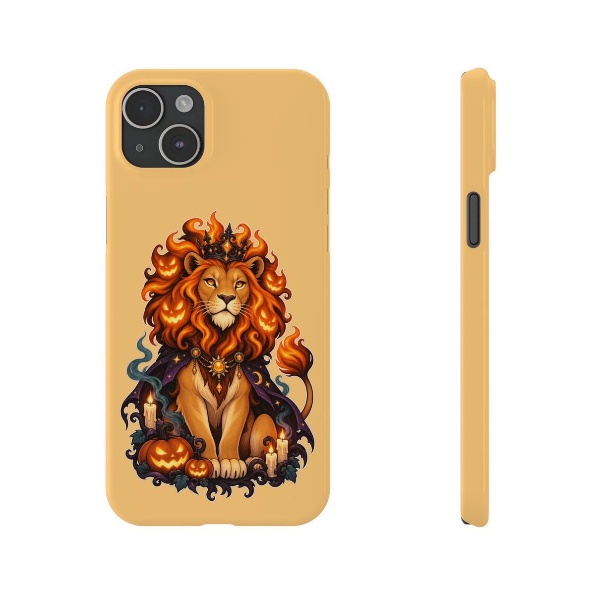 Leo Halloween Slim Phone Case — Regal Lion with Pumpkin & Candles