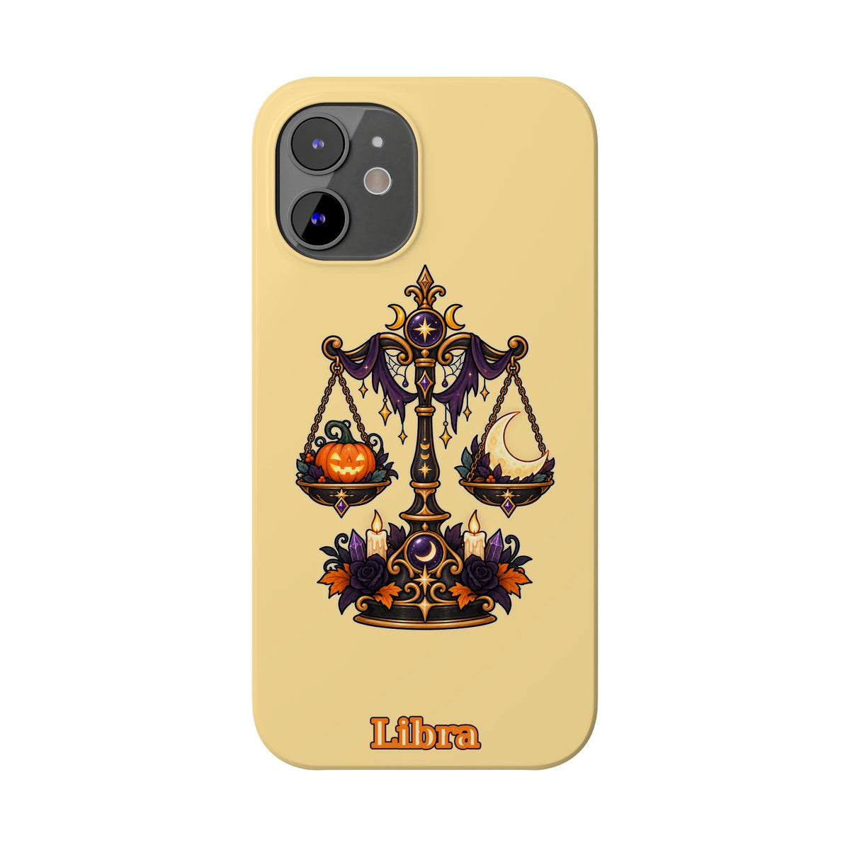 Libra Halloween Slim Phone Case — Pumpkin & Moon Scales Zodiac Design
