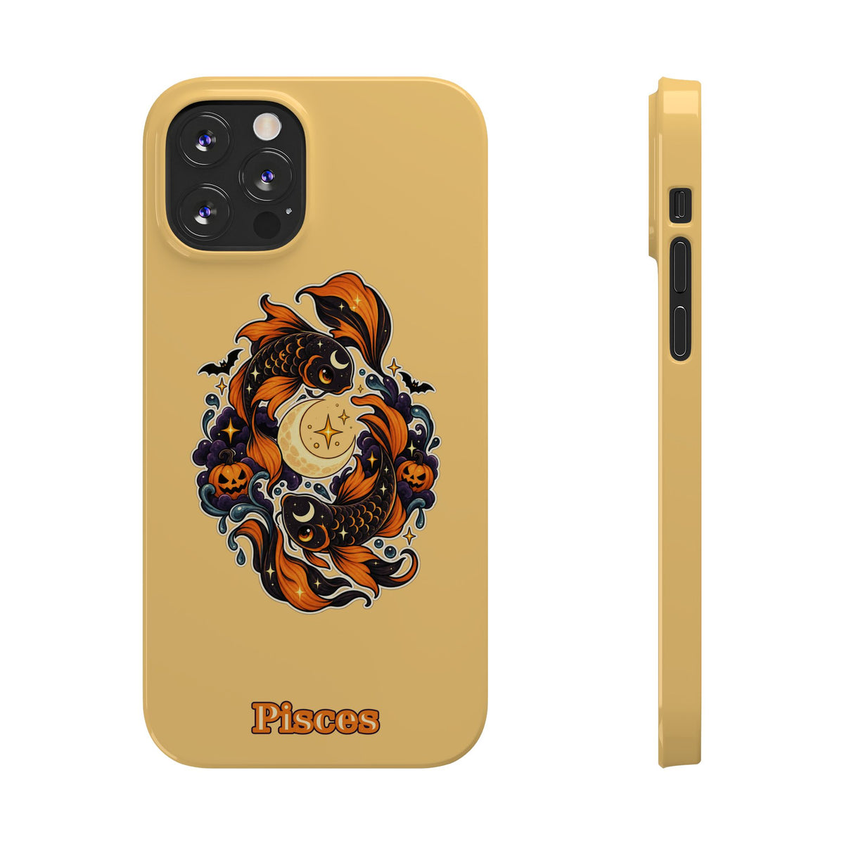 Pisces Koi Moon Slim Phone Case — Halloween Zodiac Fish Design