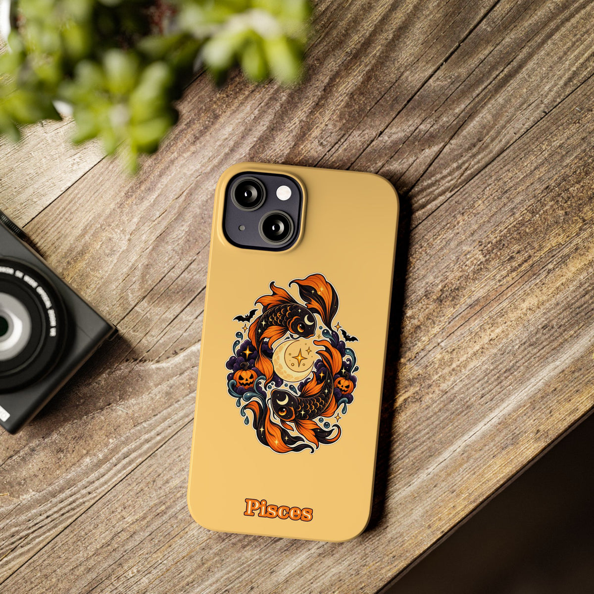 Pisces Koi Moon Slim Phone Case — Halloween Zodiac Fish Design