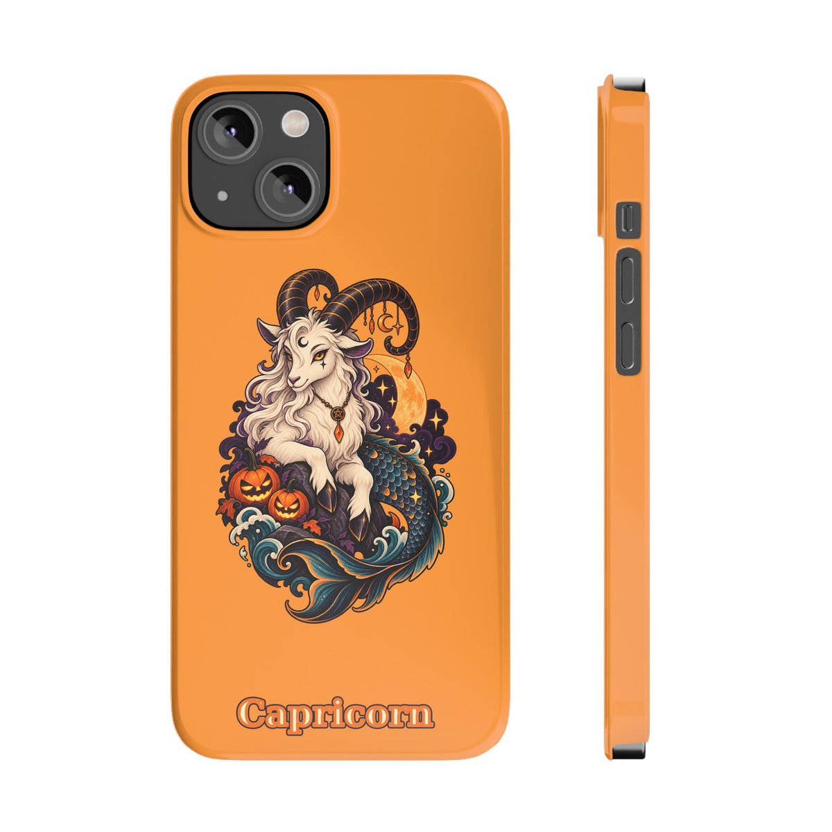 Capricorn Halloween Slim Phone Case — Zodiac Sea-Goat Pumpkin Design