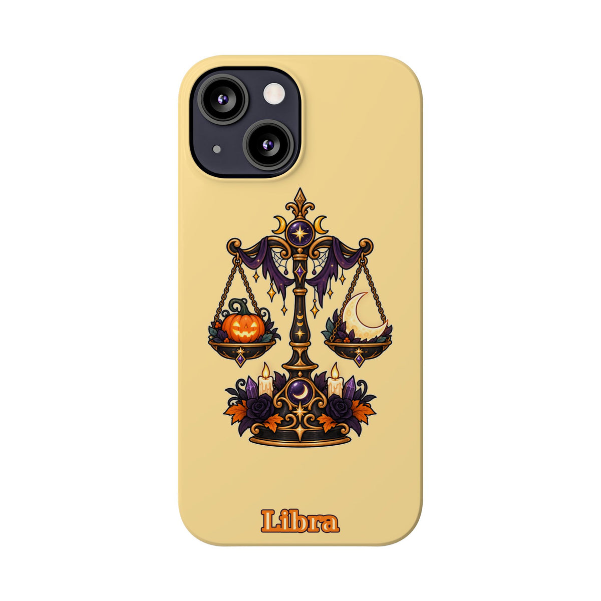 Libra Halloween Slim Phone Case — Pumpkin & Moon Scales Zodiac Design